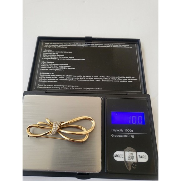 Vintage 14K Yellow & Diamond Ribbon Bow Pin Brooch 9.8 grams 2 1/2" L X 1 1/8" H - Picture 8 of 16